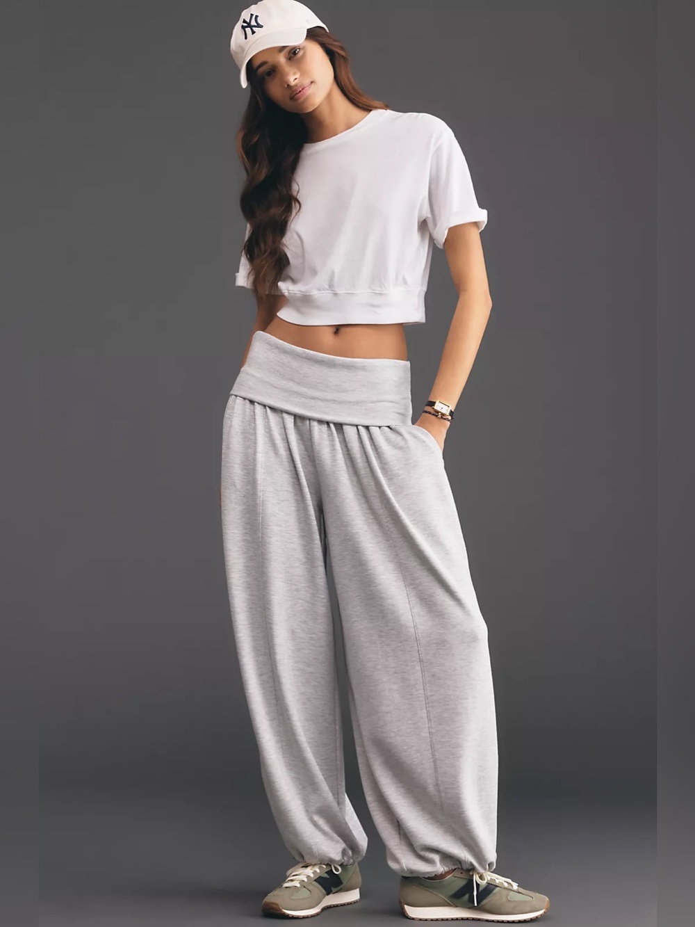 Anthropologie Daily Practice Foldover Balloon Pants Size XL Heather Gray